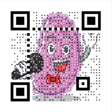 bacterium with a microphone, with a QR code